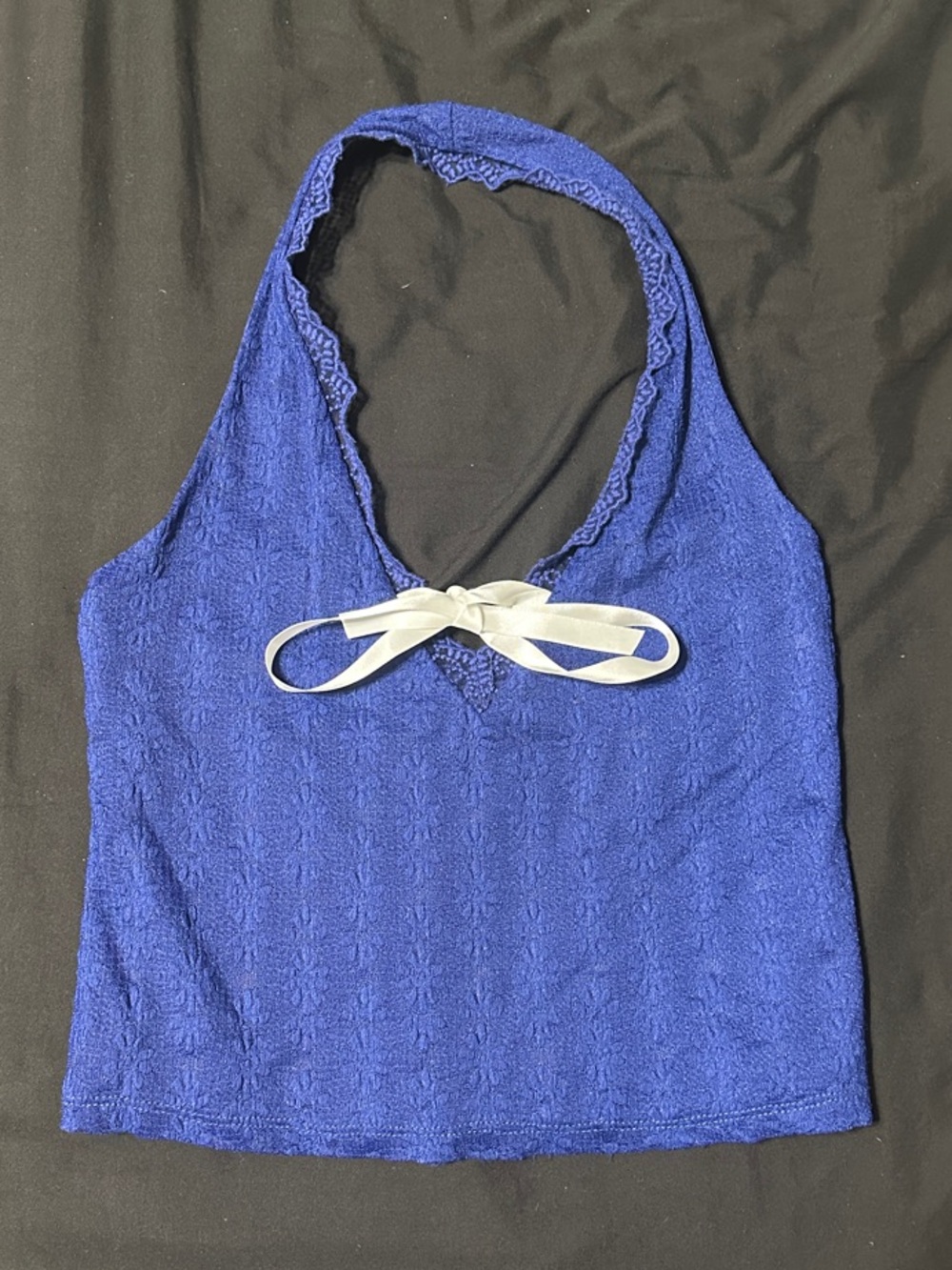 wild fable Royal Blue Halter Crop Top with White Ribbon